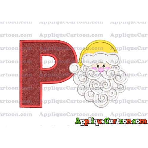 Beard Santa Applique Embroidery Design With Alphabet P