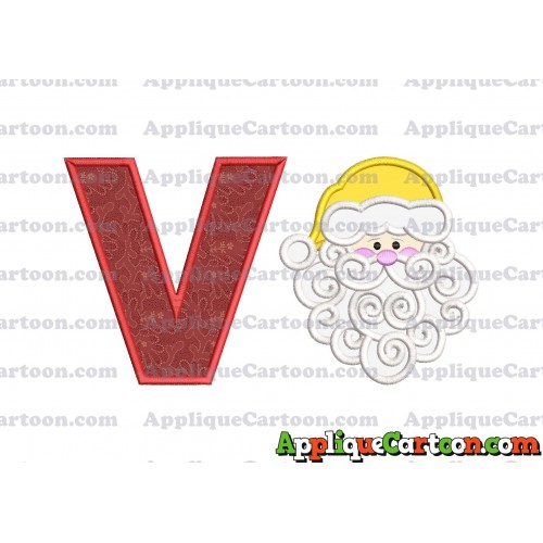 Beard Santa Applique Embroidery Design With Alphabet V