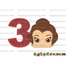 Belle Beauty and the Beast Head Applique Embroidery Design Birthday Number 3