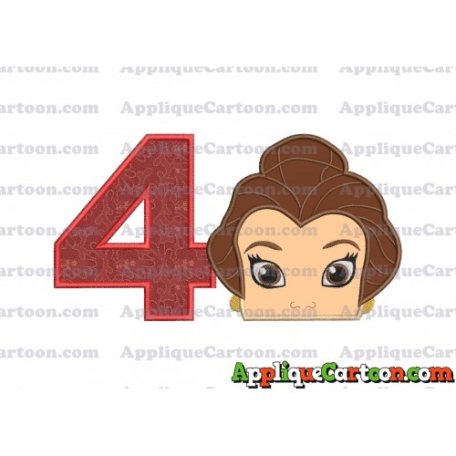 Belle Beauty and the Beast Head Applique Embroidery Design Birthday Number 4