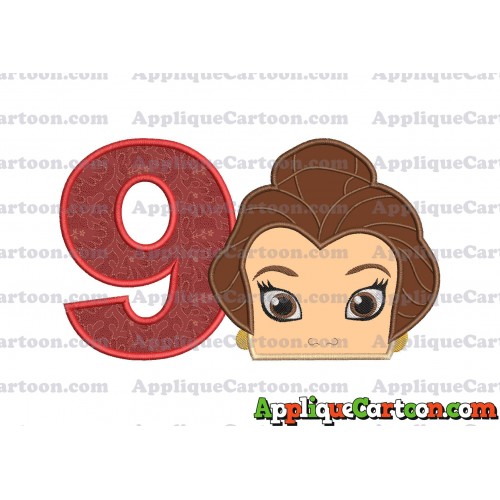 Belle Beauty and the Beast Head Applique Embroidery Design Birthday Number 9