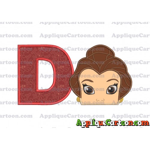 Belle Beauty and the Beast Head Applique Embroidery Design With Alphabet D