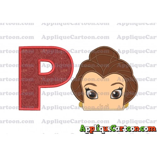 Belle Beauty and the Beast Head Applique Embroidery Design With Alphabet P