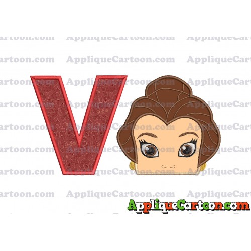Belle Beauty and the Beast Head Applique Embroidery Design With Alphabet V