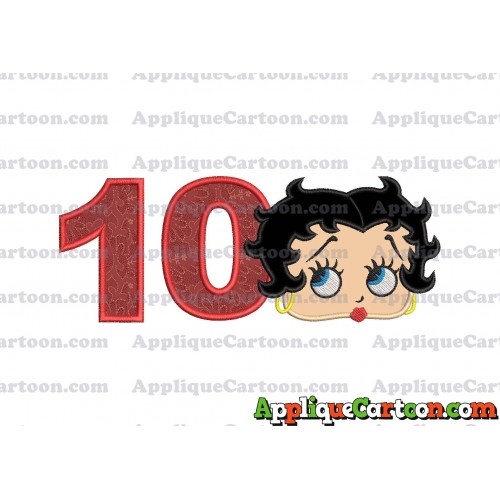 Betty Boop Head Applique Embroidery Design Birthday Number 10