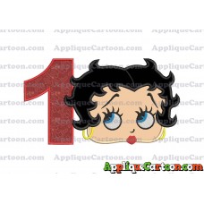 Betty Boop Head Applique Embroidery Design Birthday Number 1