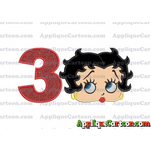 Betty Boop Head Applique Embroidery Design Birthday Number 3