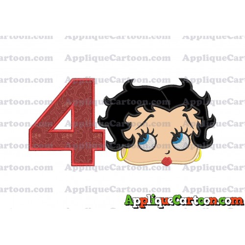 Betty Boop Head Applique Embroidery Design Birthday Number 4
