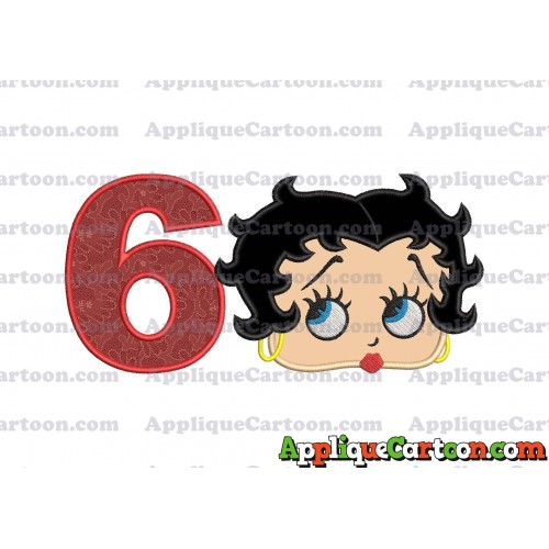 Betty Boop Head Applique Embroidery Design Birthday Number 6