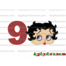 Betty Boop Head Applique Embroidery Design Birthday Number 9