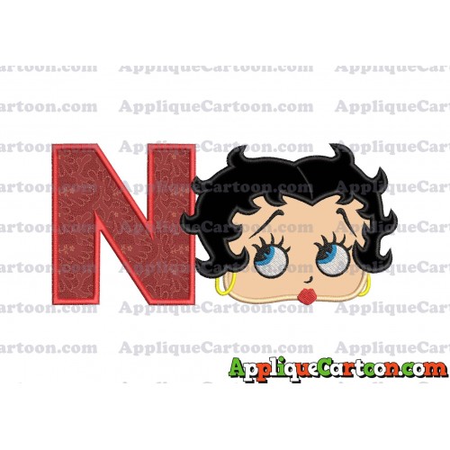Betty Boop Head Applique Embroidery Design With Alphabet N