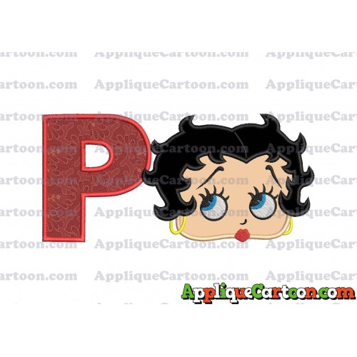 Betty Boop Head Applique Embroidery Design With Alphabet P