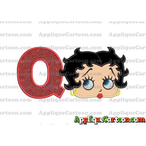 Betty Boop Head Applique Embroidery Design With Alphabet Q