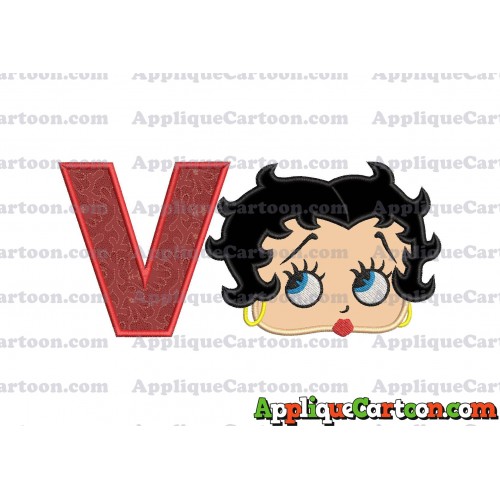 Betty Boop Head Applique Embroidery Design With Alphabet V