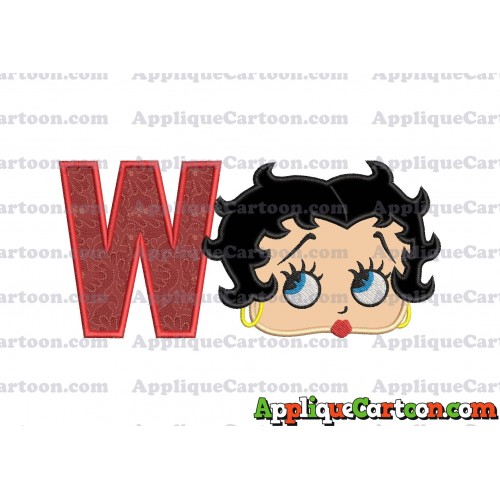 Betty Boop Head Applique Embroidery Design With Alphabet W