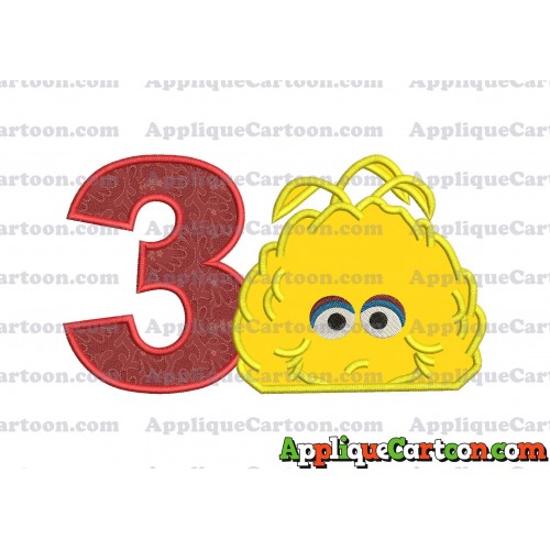 Big Bird Muppet Applique Embroidery Design Birthday Number 3
