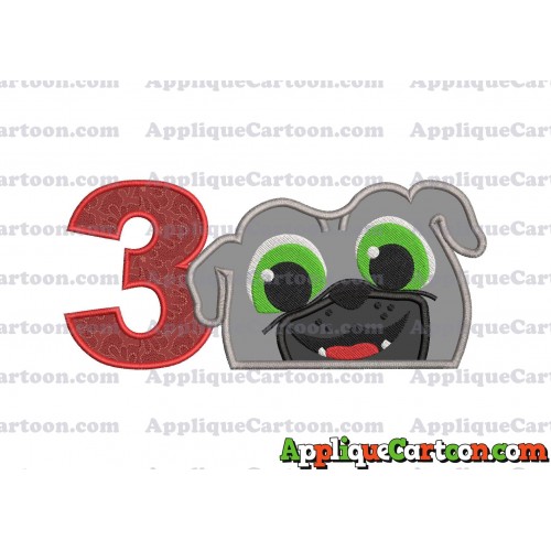 Bingo Puppy Dog Pals Head 01 Applique Embroidery Design Birthday Number 3