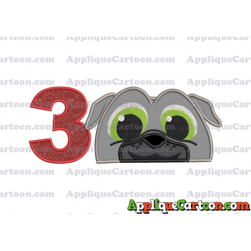 Bingo Puppy Dog Pals Head 02 Applique Embroidery Design Birthday Number 3