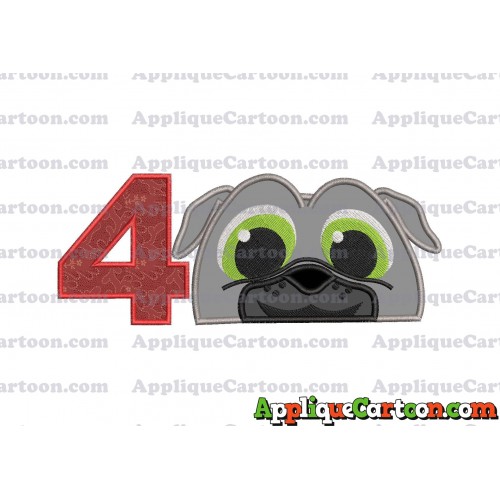 Bingo Puppy Dog Pals Head 02 Applique Embroidery Design Birthday Number 4