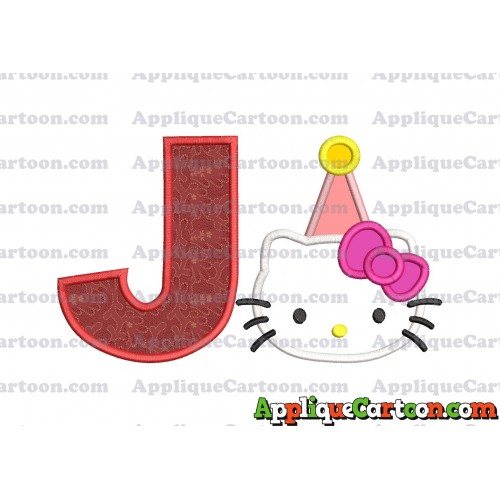 Birthday Hello Kitty Applique Embroidery Design With Alphabet J