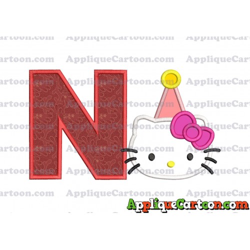 Birthday Hello Kitty Applique Embroidery Design With Alphabet N