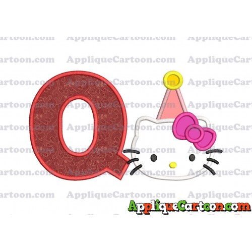 Birthday Hello Kitty Applique Embroidery Design With Alphabet Q