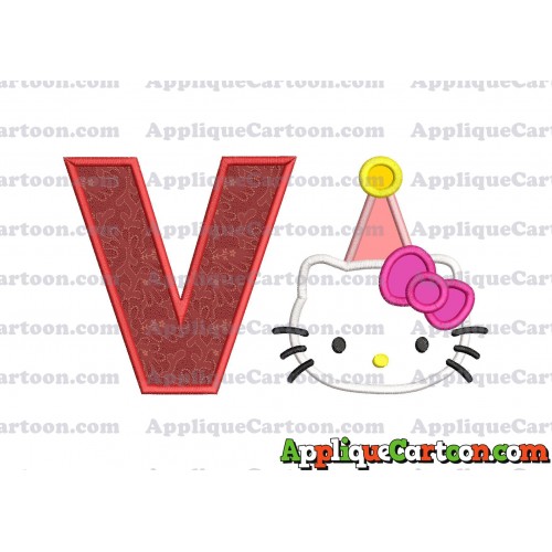 Birthday Hello Kitty Applique Embroidery Design With Alphabet V