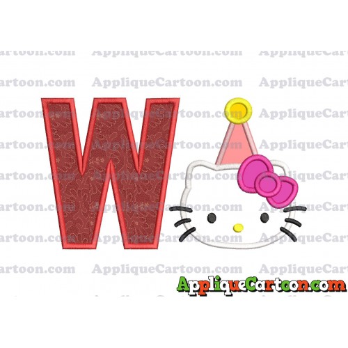 Birthday Hello Kitty Applique Embroidery Design With Alphabet W