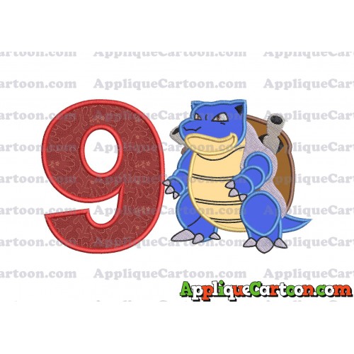 Blastoise Pokemon Applique Embroidery Design Birthday Number 9