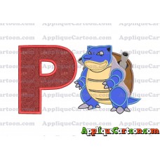 Blastoise Pokemon Applique Embroidery Design With Alphabet P
