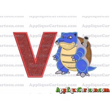 Blastoise Pokemon Applique Embroidery Design With Alphabet V
