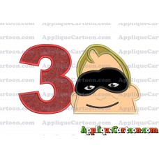 Bob Parr Incredibles Head Applique Embroidery Design Birthday Number 3