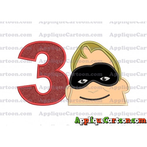 Bob Parr Incredibles Head Applique Embroidery Design Birthday Number 3