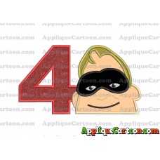 Bob Parr Incredibles Head Applique Embroidery Design Birthday Number 4