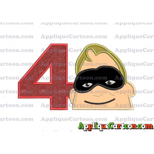 Bob Parr Incredibles Head Applique Embroidery Design Birthday Number 4