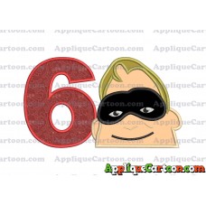 Bob Parr Incredibles Head Applique Embroidery Design Birthday Number 6