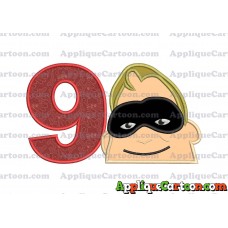 Bob Parr Incredibles Head Applique Embroidery Design Birthday Number 9