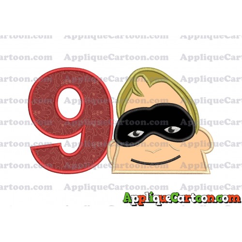 Bob Parr Incredibles Head Applique Embroidery Design Birthday Number 9