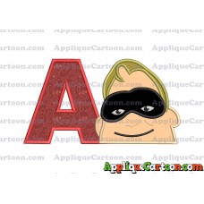 Bob Parr Incredibles Head Applique Embroidery Design With Alphabet A