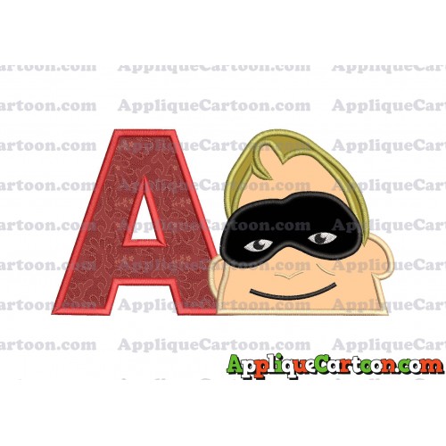 Bob Parr Incredibles Head Applique Embroidery Design With Alphabet A