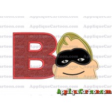 Bob Parr Incredibles Head Applique Embroidery Design With Alphabet B