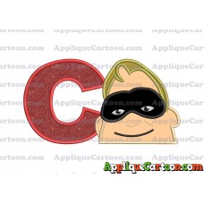 Bob Parr Incredibles Head Applique Embroidery Design With Alphabet C