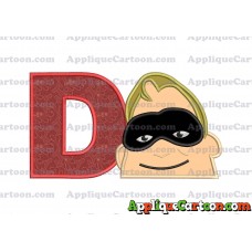Bob Parr Incredibles Head Applique Embroidery Design With Alphabet D