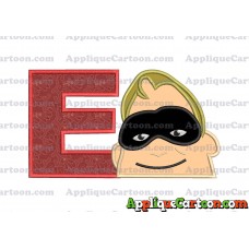 Bob Parr Incredibles Head Applique Embroidery Design With Alphabet E
