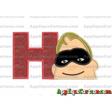 Bob Parr Incredibles Head Applique Embroidery Design With Alphabet H