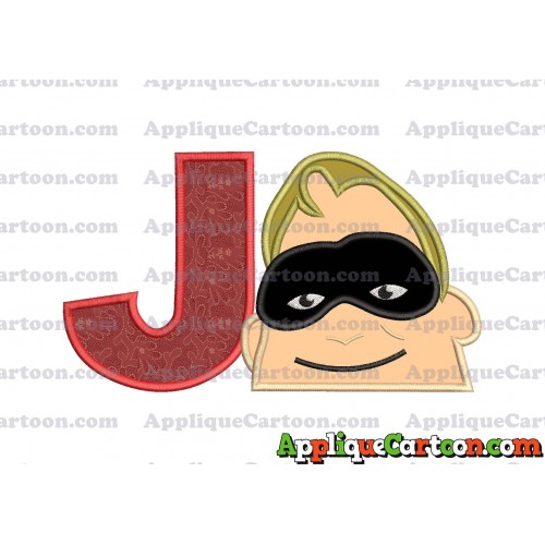 Bob Parr Incredibles Head Applique Embroidery Design With Alphabet J