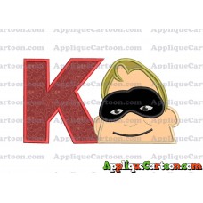 Bob Parr Incredibles Head Applique Embroidery Design With Alphabet K