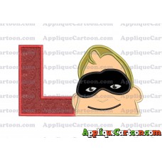 Bob Parr Incredibles Head Applique Embroidery Design With Alphabet L