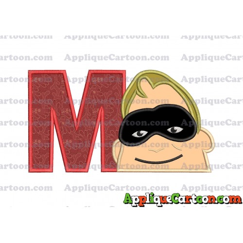 Bob Parr Incredibles Head Applique Embroidery Design With Alphabet M