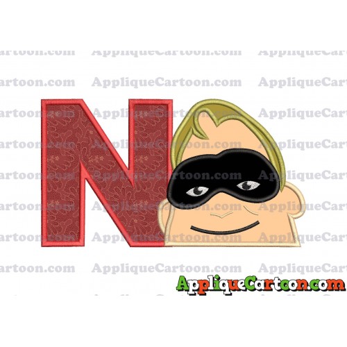 Bob Parr Incredibles Head Applique Embroidery Design With Alphabet N